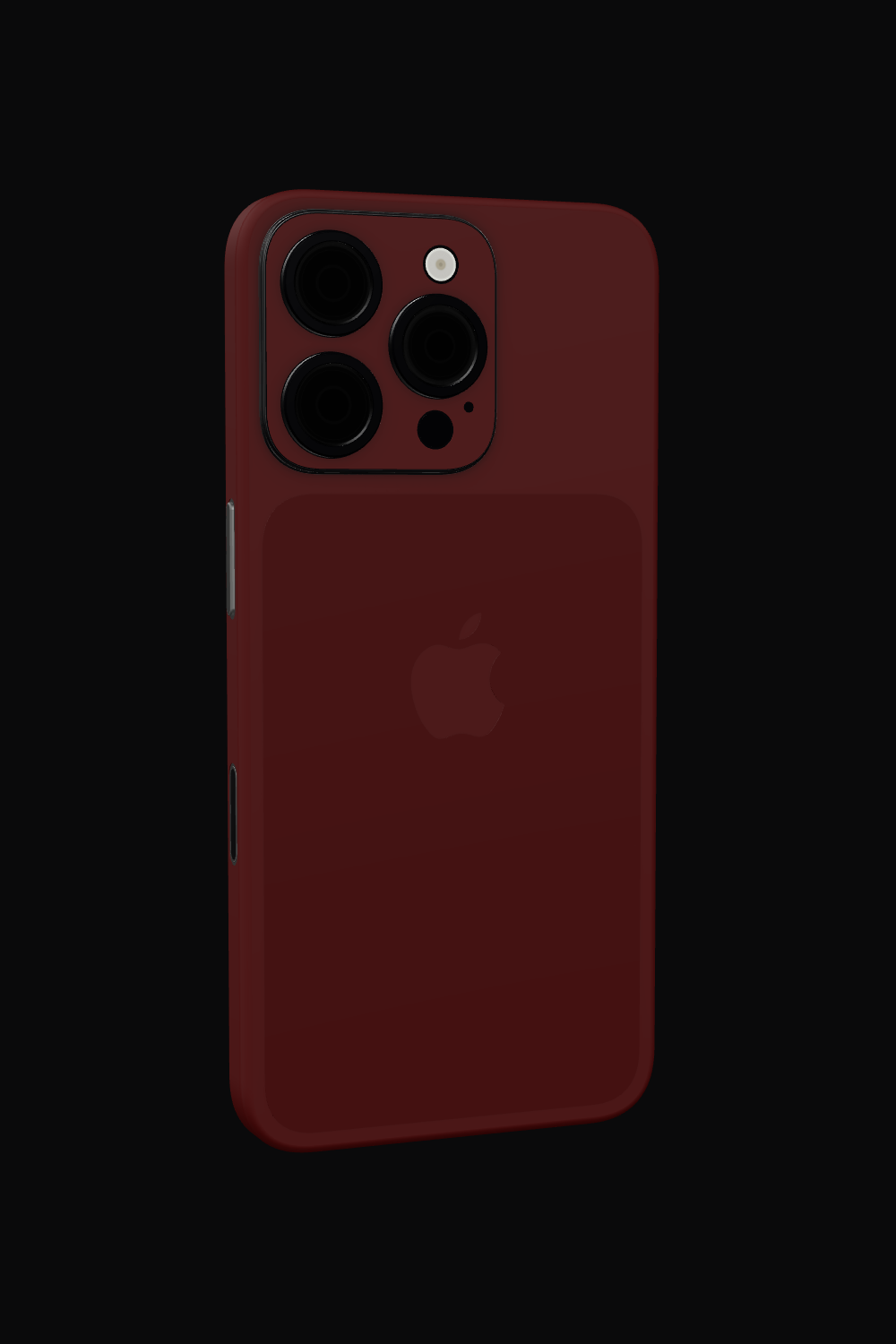 Skin iPhone - OFF Burgundy, finisaj MAT, pe iPhone 16 Pro, model 3D: rotește telefonul cu skinul aplicat